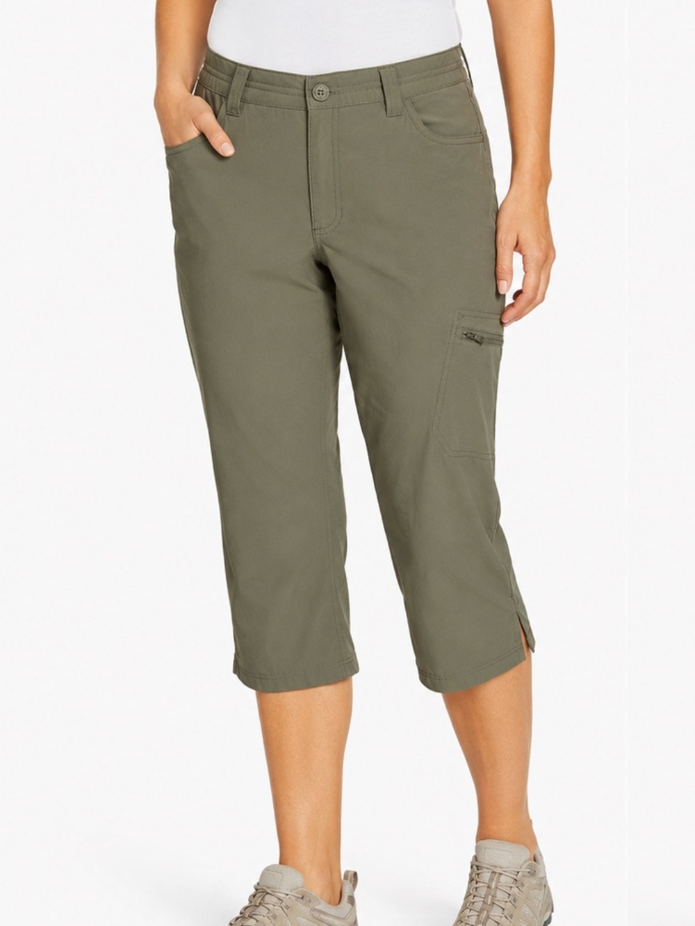 Eddie Bauer Womens Size 14 Olive Green Stretch Hiking Capri Pants Outdoor